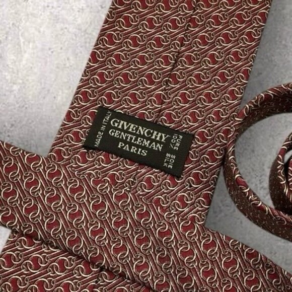 NEW GIVENCHY Silk Tie ITALY Burgundy Chain W:3.7" - Picture 2 of 7